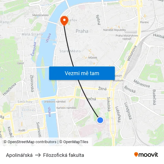 Apolinářská to Filozofická fakulta map