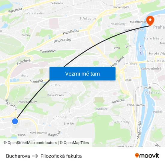 Bucharova to Filozofická fakulta map