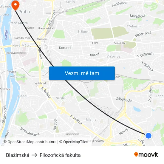 Blažimská to Filozofická fakulta map