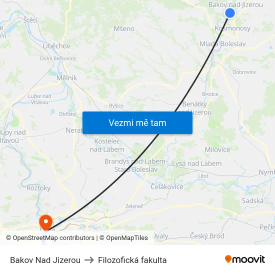 Bakov Nad Jizerou to Filozofická fakulta map