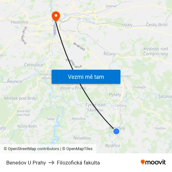 Benešov U Prahy to Filozofická fakulta map