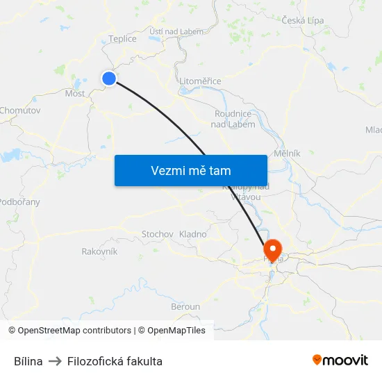Bílina to Filozofická fakulta map