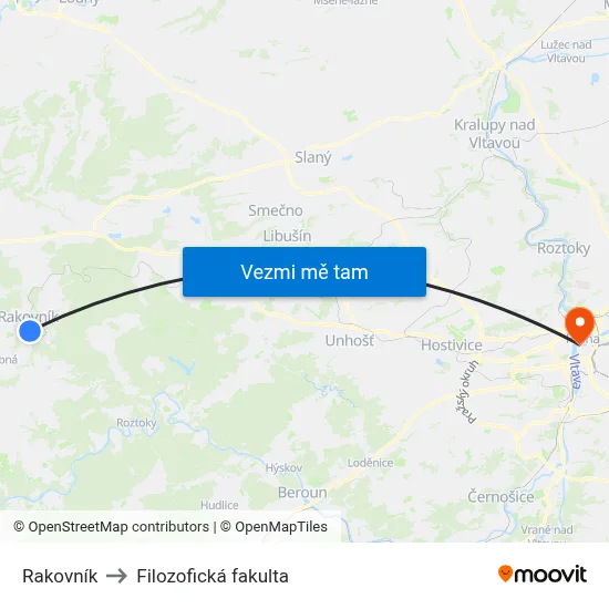 Rakovník to Filozofická fakulta map