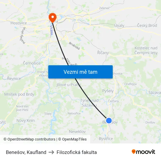 Benešov, Kaufland to Filozofická fakulta map