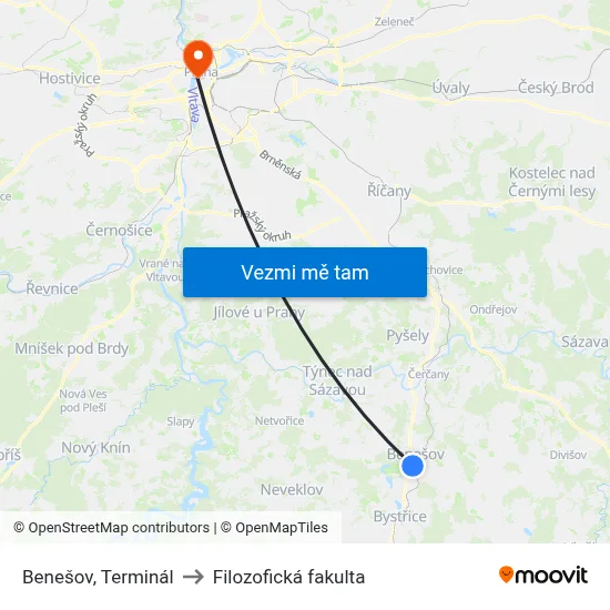 Benešov, Terminál to Filozofická fakulta map