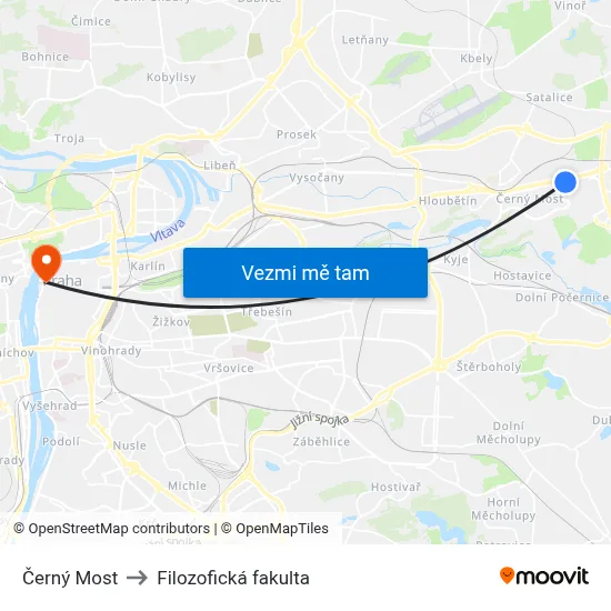Černý Most to Filozofická fakulta map