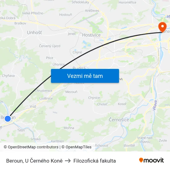 Beroun, U Černého Koně to Filozofická fakulta map