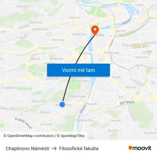 Chaplinovo Náměstí to Filozofická fakulta map