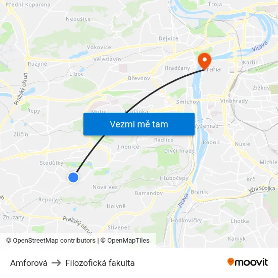 Amforová to Filozofická fakulta map