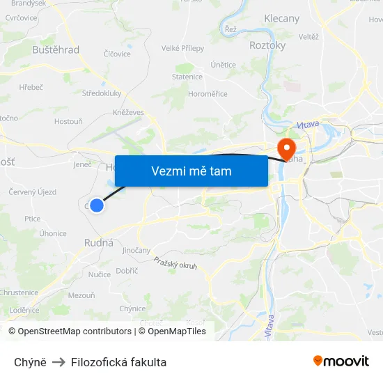 Chýně to Filozofická fakulta map