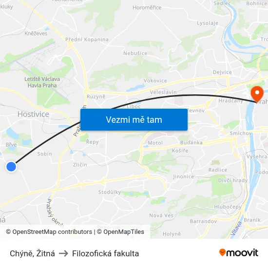 Chýně, Žitná to Filozofická fakulta map