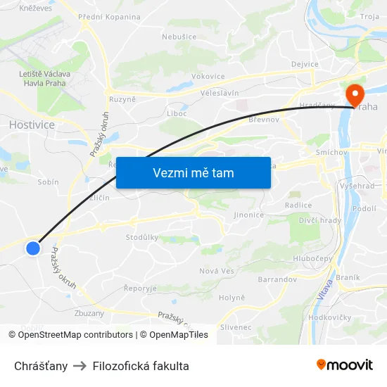 Chrášťany to Filozofická fakulta map