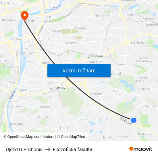 Újezd U Průhonic to Filozofická fakulta map
