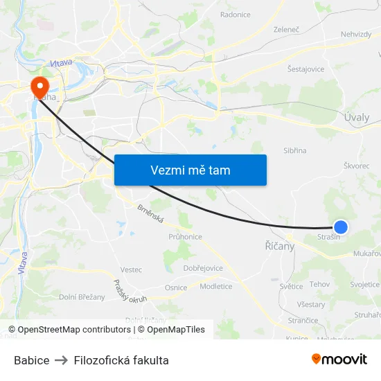 Babice to Filozofická fakulta map
