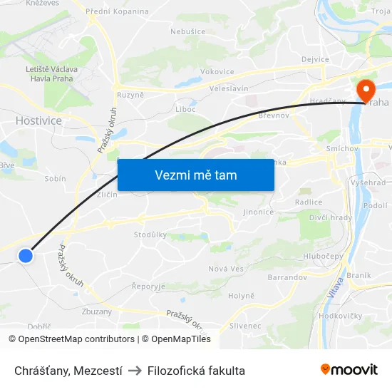 Chrášťany, Mezcestí to Filozofická fakulta map
