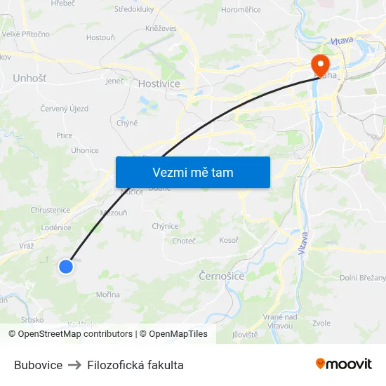 Bubovice to Filozofická fakulta map