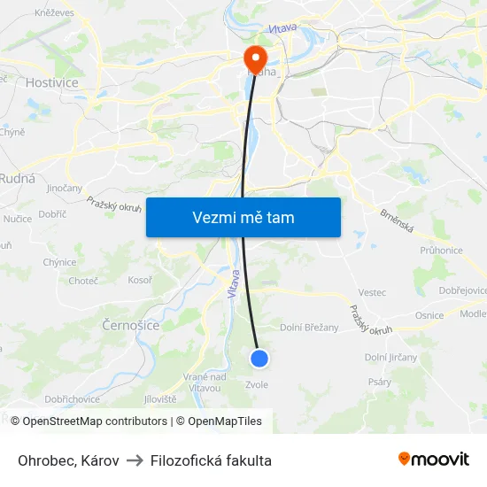 Ohrobec, Károv to Filozofická fakulta map