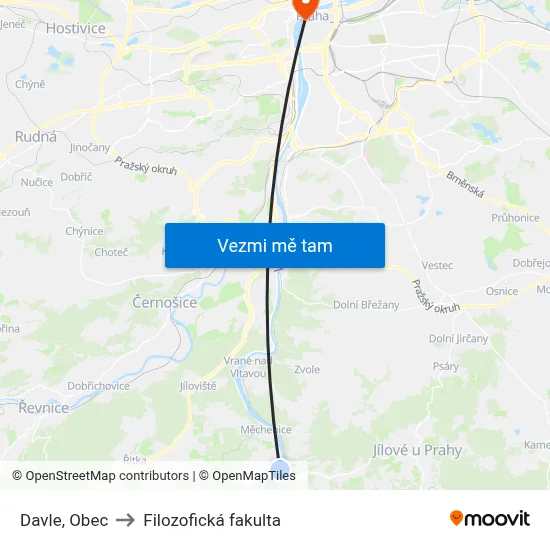 Davle, Obec to Filozofická fakulta map
