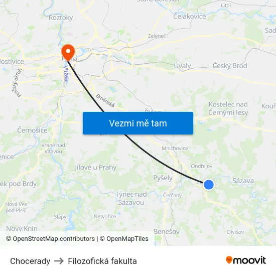 Chocerady to Filozofická fakulta map