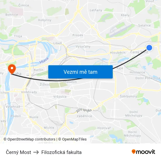 Černý Most to Filozofická fakulta map