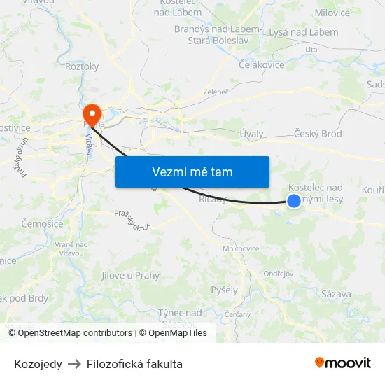 Kozojedy to Filozofická fakulta map
