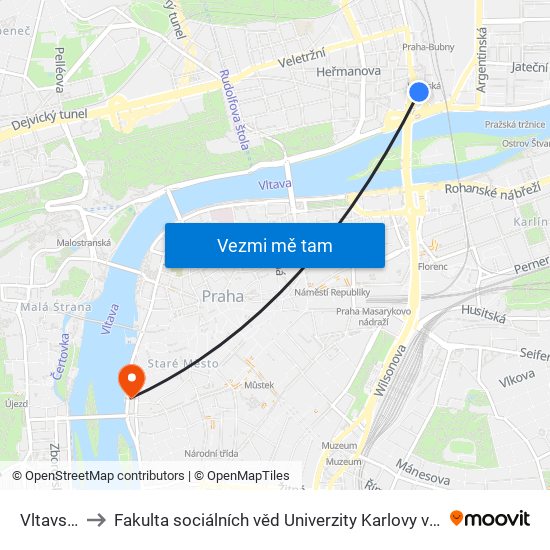 Vltavská to Fakulta sociálních věd Univerzity Karlovy v Praze map