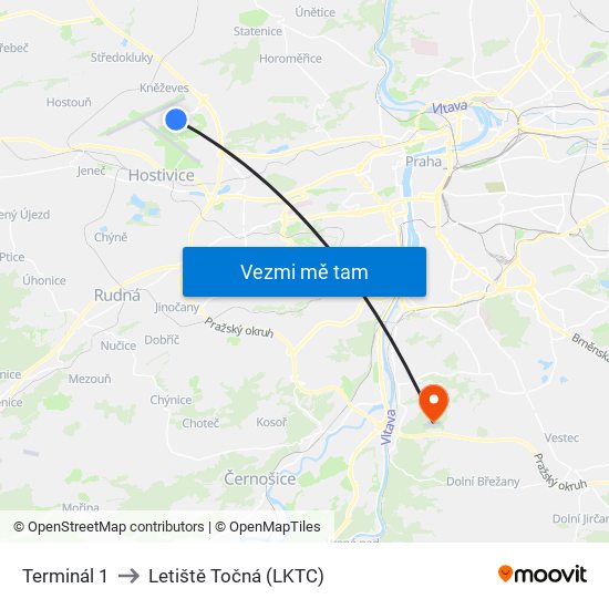 Terminál 1 to Letiště Točná (LKTC) map