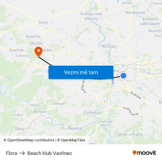 Flora to Beach klub Vavřinec map