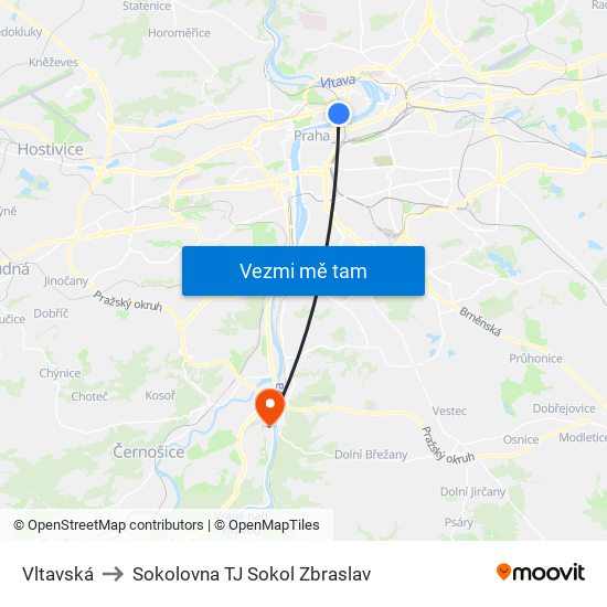 Vltavská to Sokolovna TJ Sokol Zbraslav map