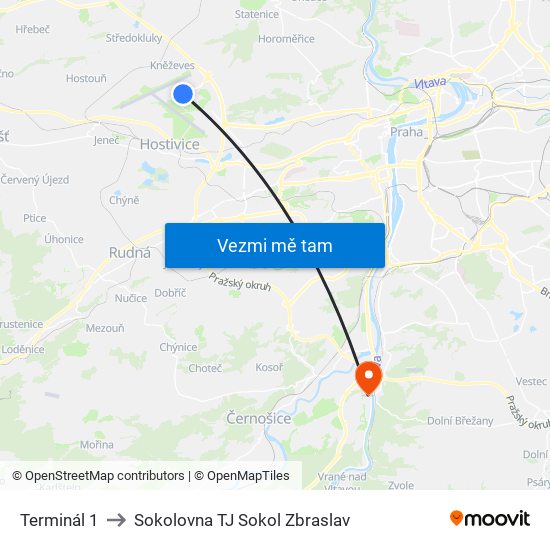 Terminál 1 to Sokolovna TJ Sokol Zbraslav map