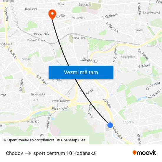 Chodov to sport centrum 10 Kodaňská map