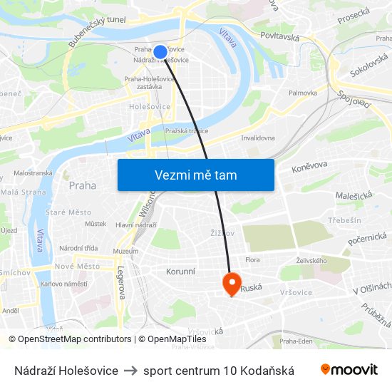 Nádraží Holešovice to sport centrum 10 Kodaňská map