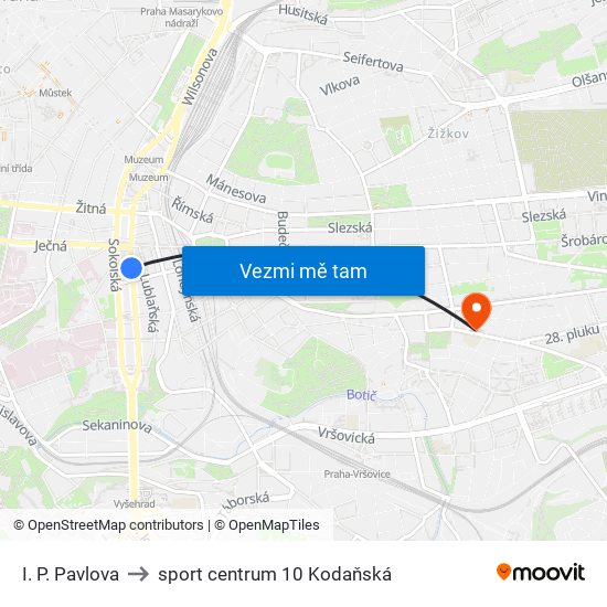 I. P. Pavlova to sport centrum 10 Kodaňská map