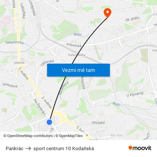 Pankrác to sport centrum 10 Kodaňská map