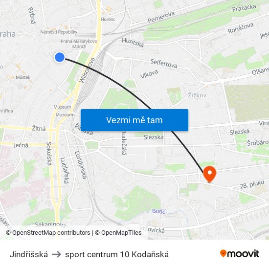 Jindřišská to sport centrum 10 Kodaňská map