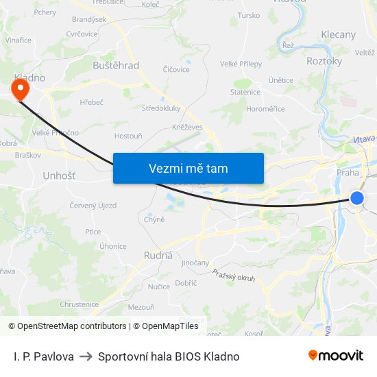 I. P. Pavlova to Sportovní hala BIOS Kladno map