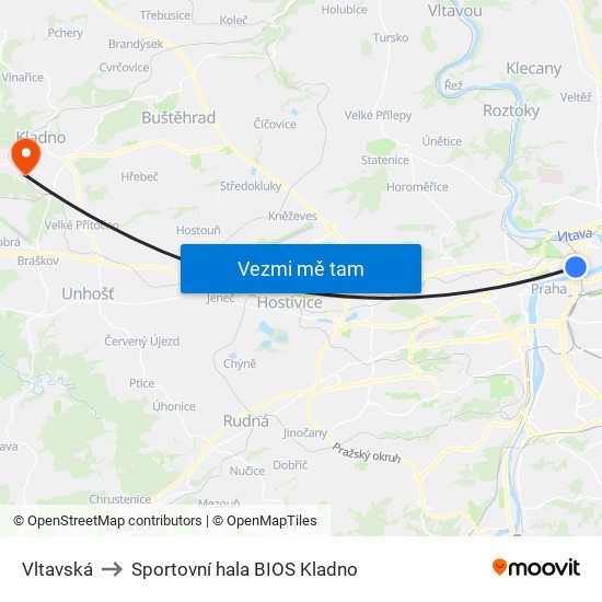 Vltavská to Sportovní hala BIOS Kladno map