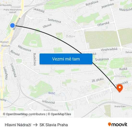 Hlavní Nádraží to SK Slavia Praha map