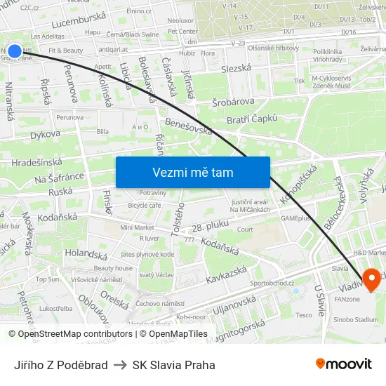 Jiřího Z Poděbrad to SK Slavia Praha map