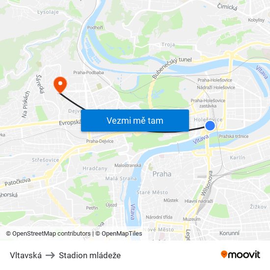 Vltavská to Stadion mládeže map