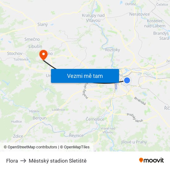 Flora to Městský stadion Sletiště map