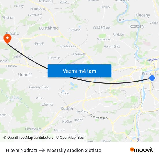 Hlavní Nádraží to Městský stadion Sletiště map