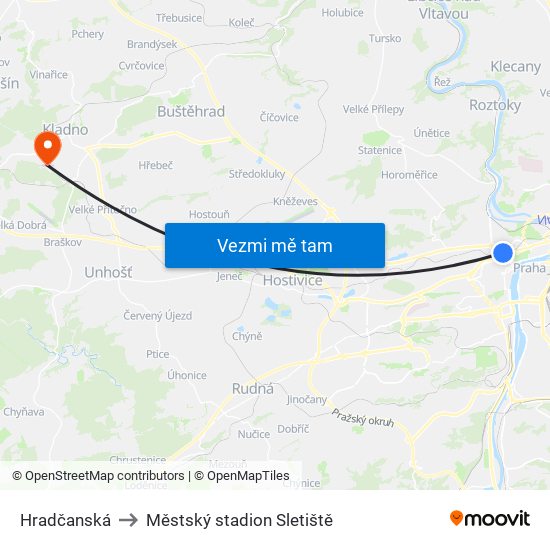 Hradčanská to Městský stadion Sletiště map