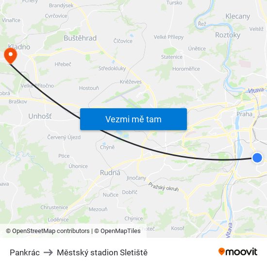 Pankrác to Městský stadion Sletiště map