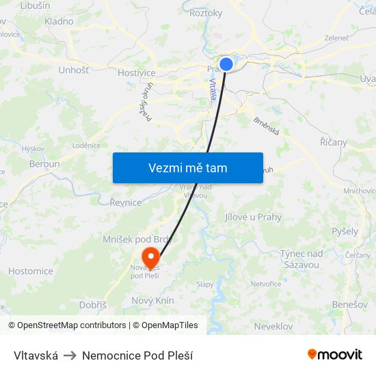 Vltavská to Nemocnice Pod Pleší map