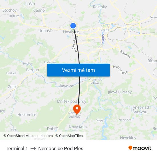 Terminál 1 to Nemocnice Pod Pleší map