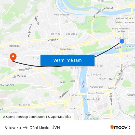 Vltavská to Oční klinika ÚVN map