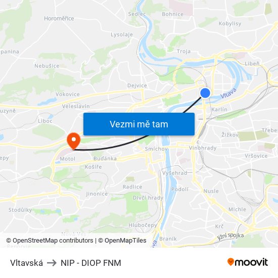 Vltavská to NIP - DIOP FNM map