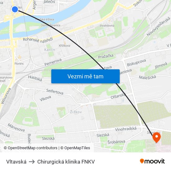 Vltavská to Chirurgická klinika FNKV map