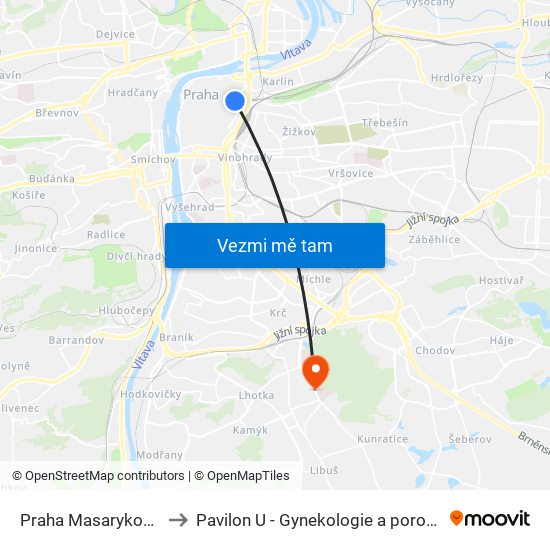 Praha Masarykovo N. to Pavilon U - Gynekologie a porodnictví map